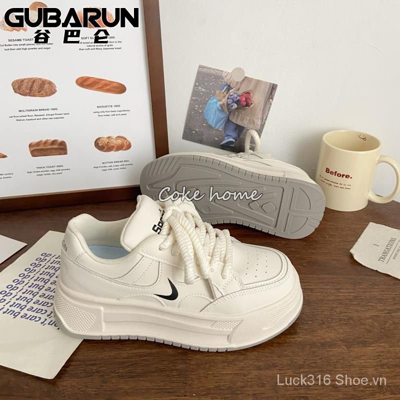 Giày Thể Thao Da Đế Dày Màu Trắng Sữa Thời Trang Mùa Thu Hàn Quốc 2023