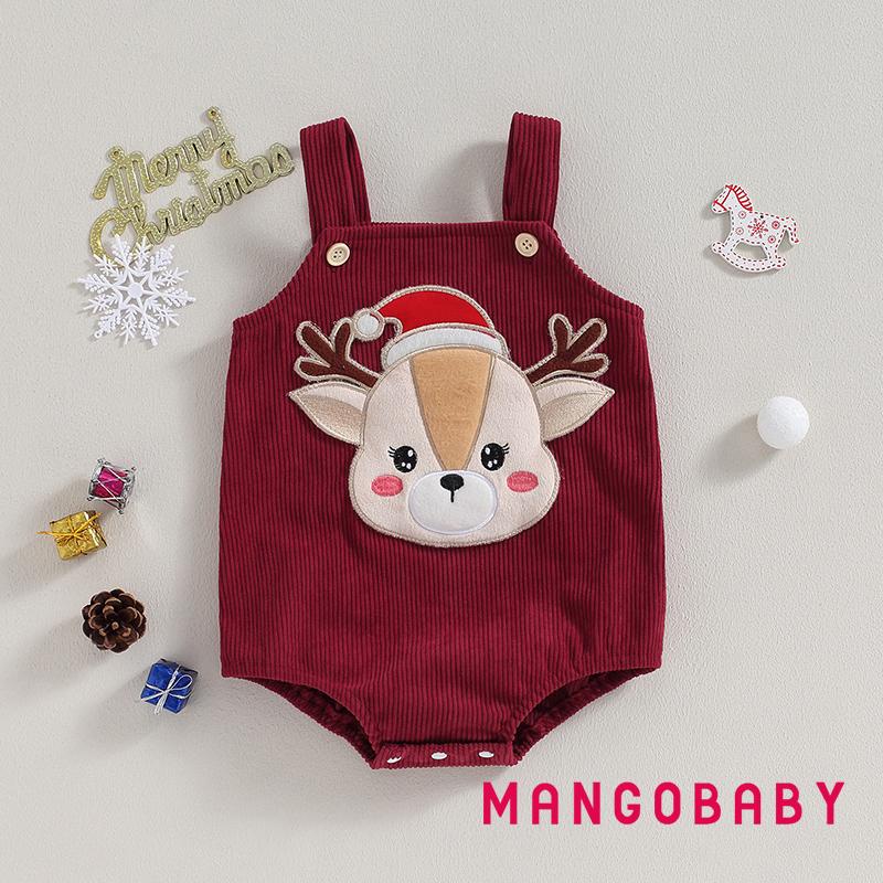 Bộ Áo Liền Quần Bằng Vải Nhung Kẻ Không Tay Thêu Hình Tuần Lộc Giáng Sinh Dành Cho Bé