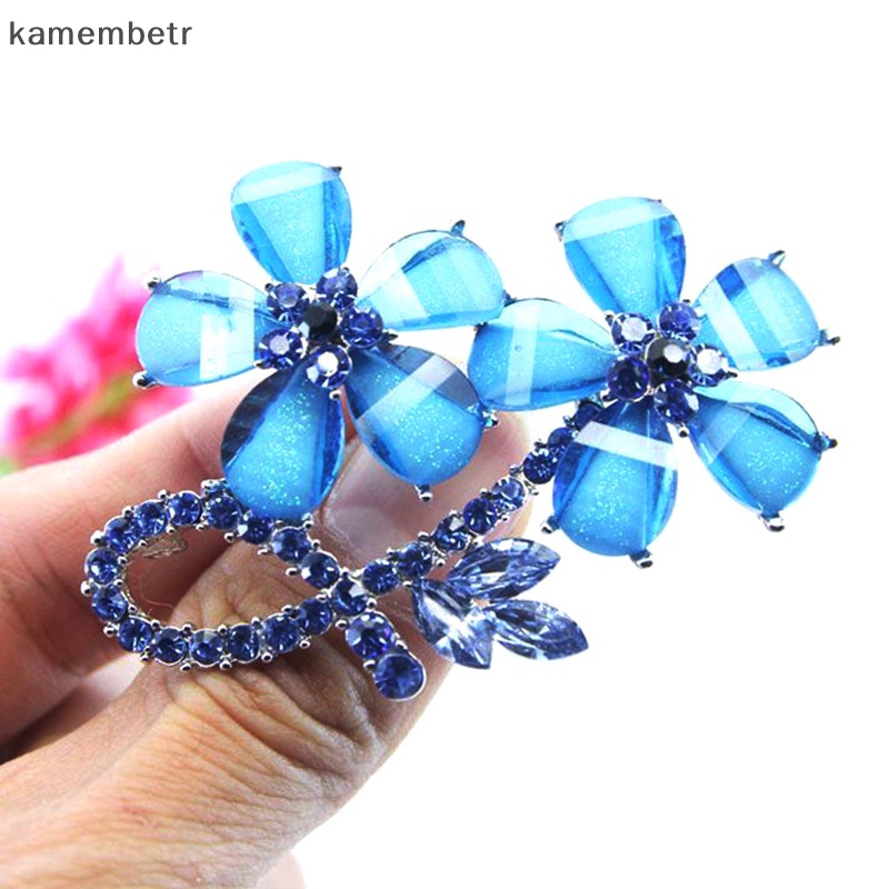 Kam Ghim Cài Áo Hình Bông Hoa Đính Đá Pha Lê Màu Xanh Dương Thời Trang Dự Tiệc Cưới Dành Cho