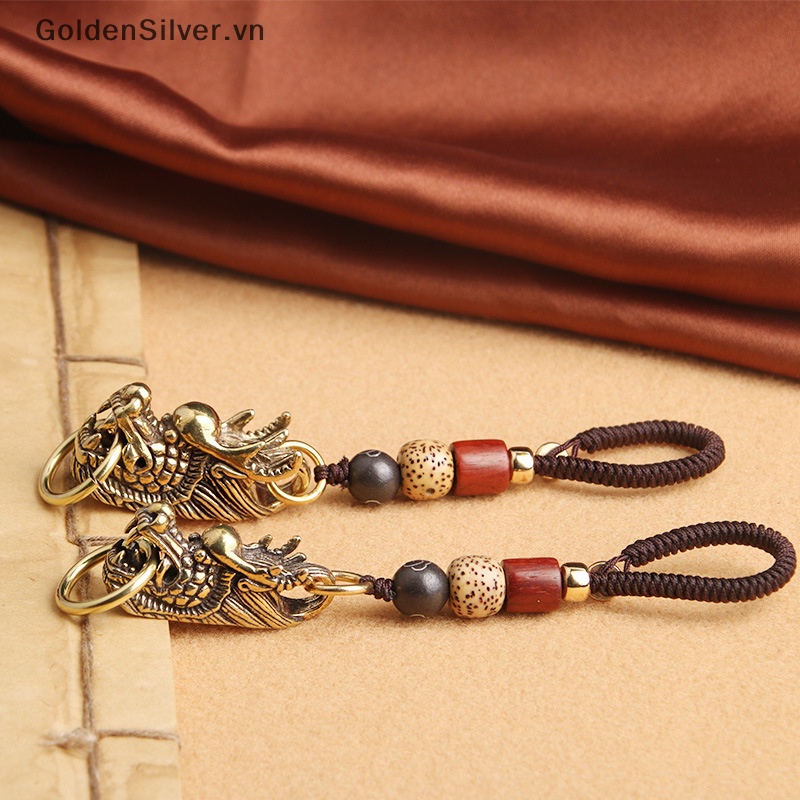 Goldsilver s / l Móc Khóa Điện Thoại Di Động Mặt Hình Đầu Rồng Bằng Đồng Thau Phong Cách Trung Hoa
