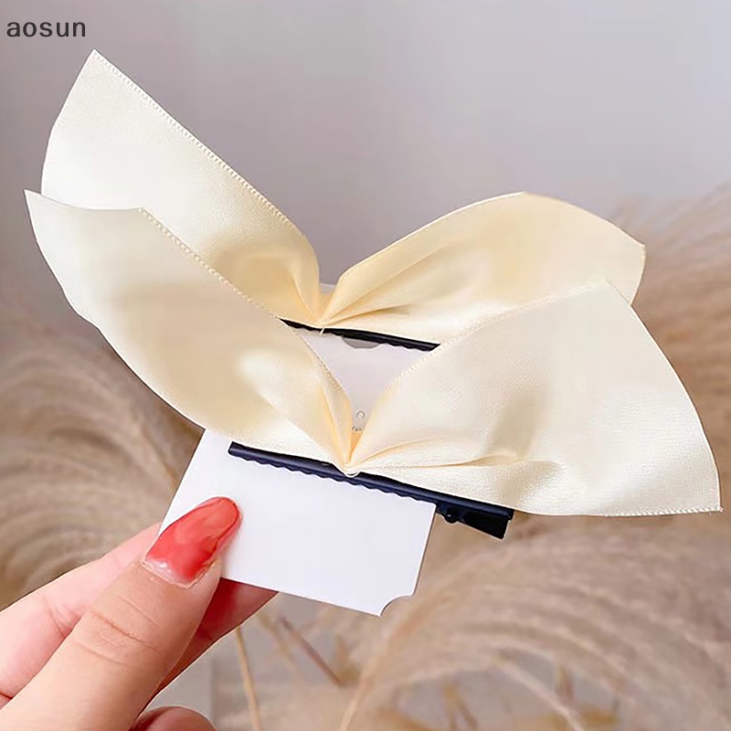 Aosun 1 Cặp Kẹp Tóc Nơ Màu Trắng Đen Phong Cách vintage Ngọt Ngào Cho Nữ