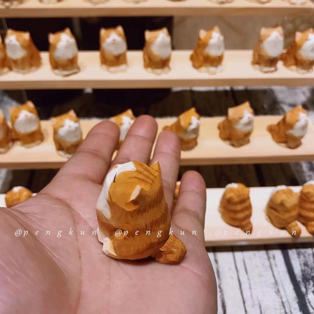 Phụ Kiện Trang Trí Hình Mèo Con Bằng Gỗ Dễ Thương Bắt Mắt