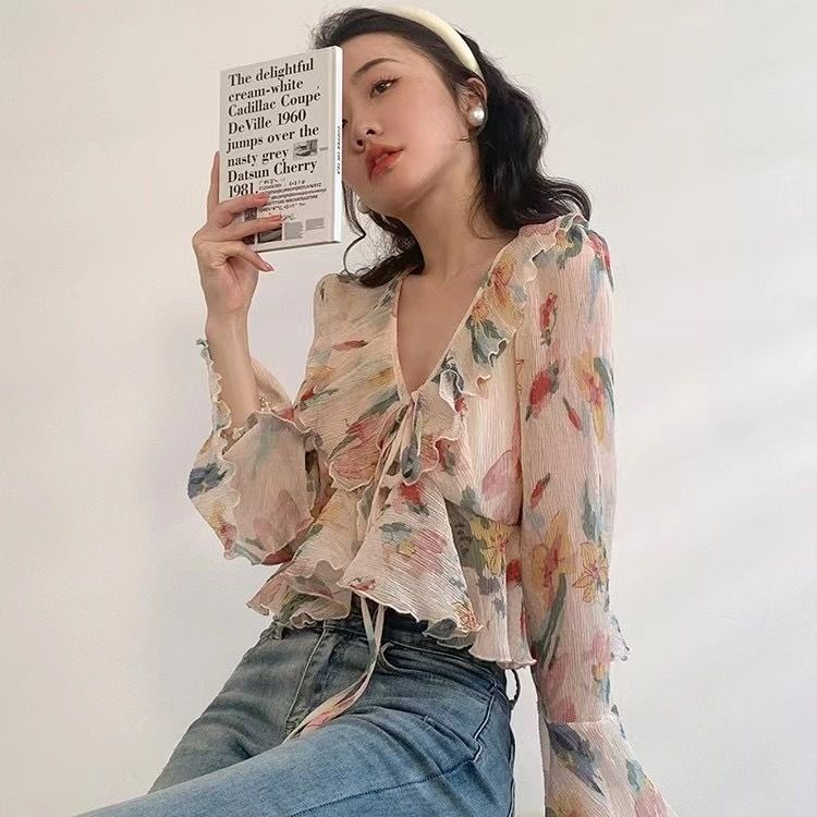 Áo Sơ Mi Ngắn Thắt Dây In Họa Tiết Sang Trọng Thoải Mái Thời Trang Mùa Hè Cho Nữ