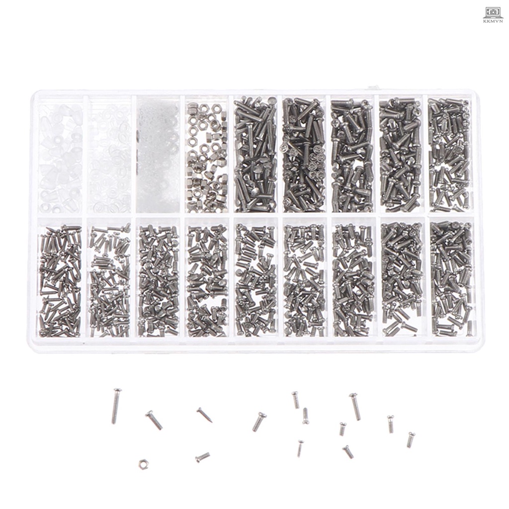 Eyeglasses Repairing Kit Set Assorted Storage Box Design 1000PCS Screws and Pads with Micro Screwdriver for Watch Clock Spectacle Eyewear Repairing Portable