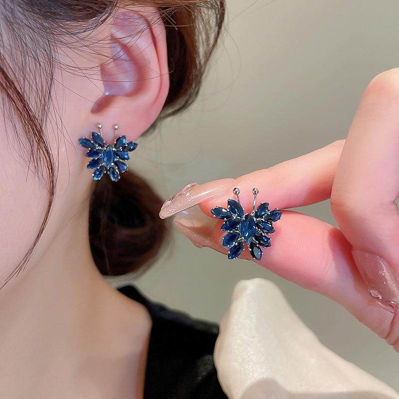 Bông Tai Bạc Hình Bướm Đính Đá zircon Đơn Giản Thời Trang