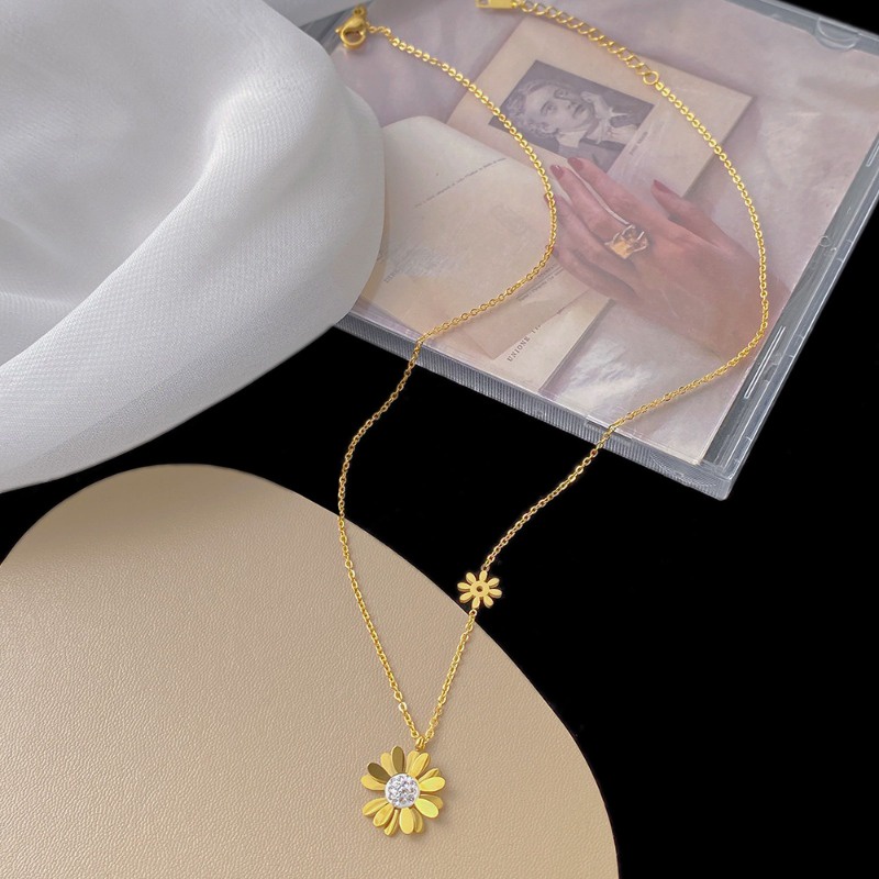 Bộ Vòng cổ + Bông Tai Bằng Thép Titan Hình Hoa Cúc Phong Cách Hàn Quốc Đơn Giản Thời Trang Mùa Hè Cho Nữ