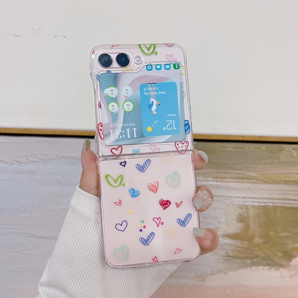 Bao Da Điện Thoại Họa Tiết Trái Tim Cho samsung galaxy z flip 5 4 3 z flip3 zflip5 zflip4 Ốp