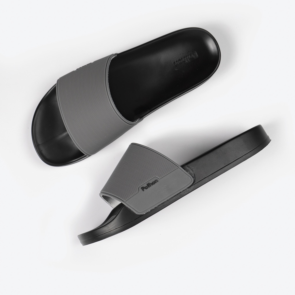 Dép nam nữ quai ngang slipper Pathon PVC đế PU đen quai xám Mẫu SD24