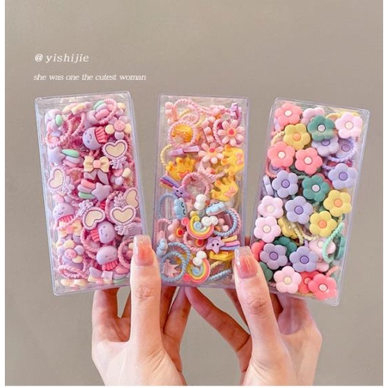 Set 30 Dây Cột Tóc Co Giãn Nhiều Màu Dễ Thương Không Làm Đau Cho Bé