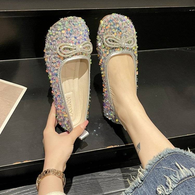 Giày Lười Mũi Tròn Đính Kim Sa size 41-43 Thời Trang Cho Mẹ Bầu size 42