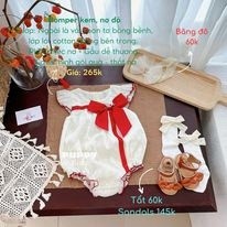 Bộ liền thân dành cho bé gái Romper kem nơ đỏ & romper đỏ nơ kem. .