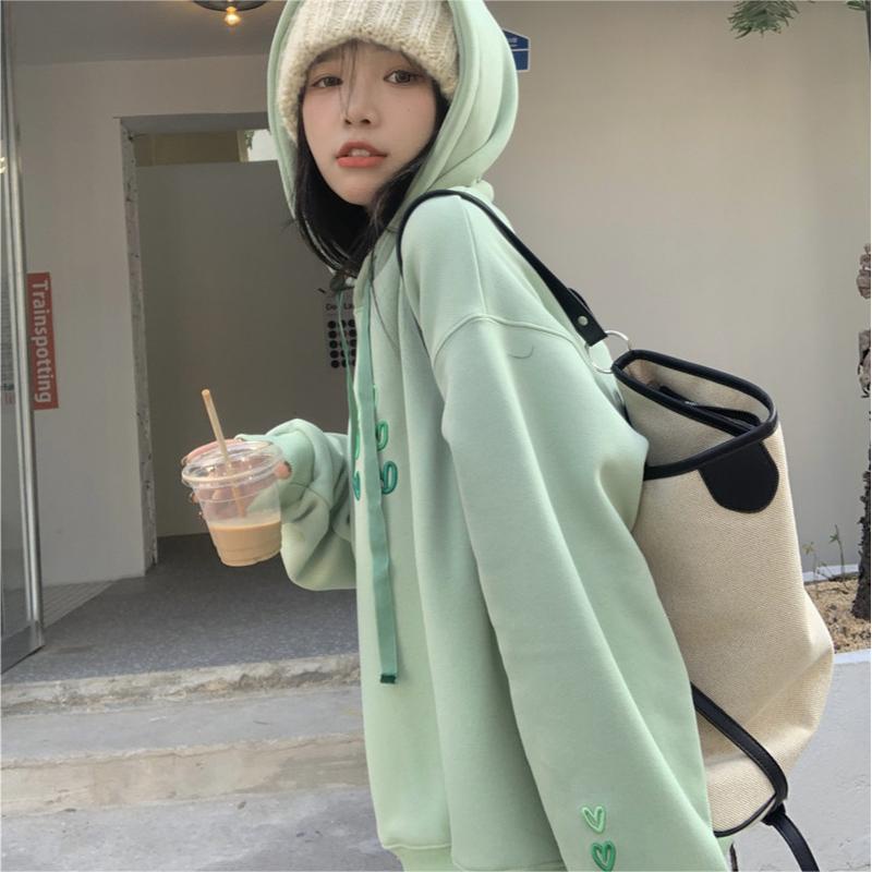 Áo hoodie Tay Dài Oversize Có Khóa Kéo Thêu Họa Tiết Thời Trang Hàn Quốc Cho Nữ