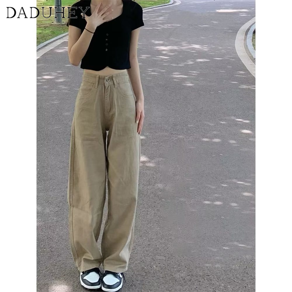 Quần jeans kaki DADUHEY ống rộng lưng cao phong cách đường phố Mỹ cổ điển cao cấp cỡ lớn