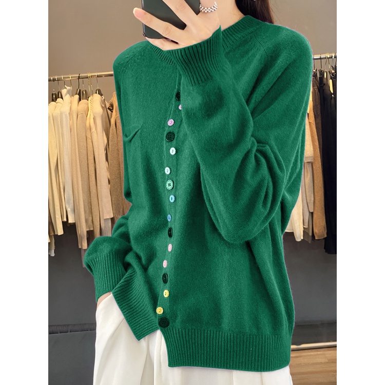 Áo Khoác cardigan Dệt Kim Tay Dài Dáng Rộng Mềm Mại Màu Trơn Cài Nút Thời Trang Mùa Thu Cho Nữ