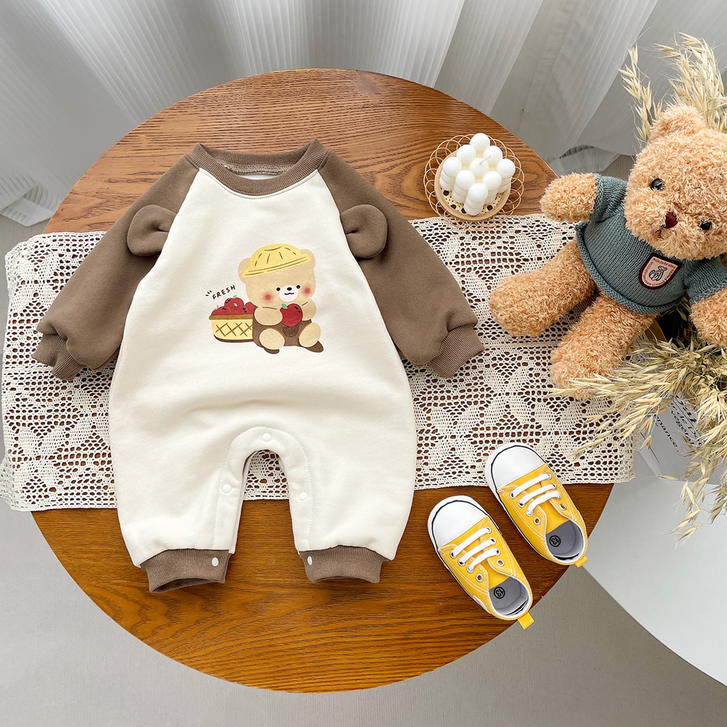 Áo Liền Quần Tay Dài In Hình Gấu Nhỏ Dễ Thương Thời Trang Mùa Thu Cho Bé Trai Và Gái 0-24 Tháng Tuổi
