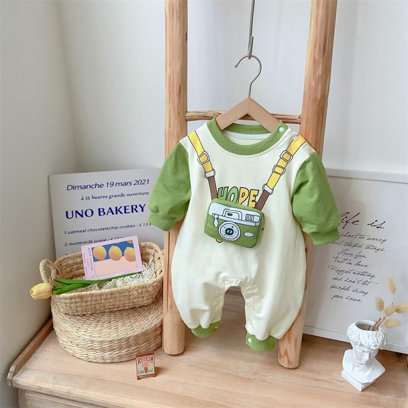 Bộ Áo Liền Quần Bằng cotton Nguyên Chất Tay Dài In Hoạt Hình Máy Ảnh Thời Trang Xuân Thu Cho Bé Sơ Sinh