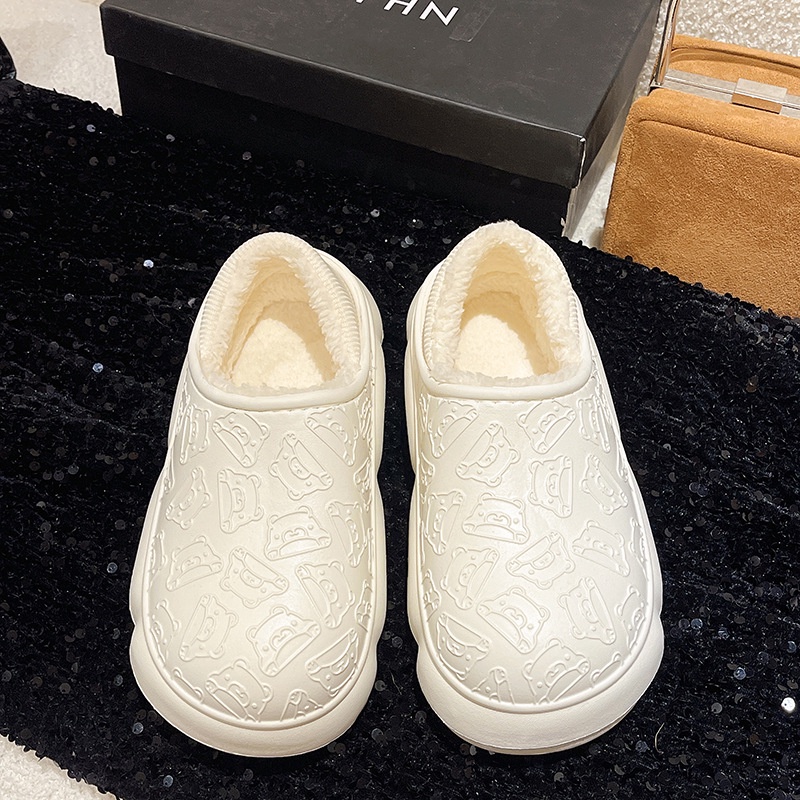 Dép Bông Đi Trong Nhà Đế Dày Giữ Ấm Mùa Đông Chống Trượt Dễ Thương Cho Cặp Đôi