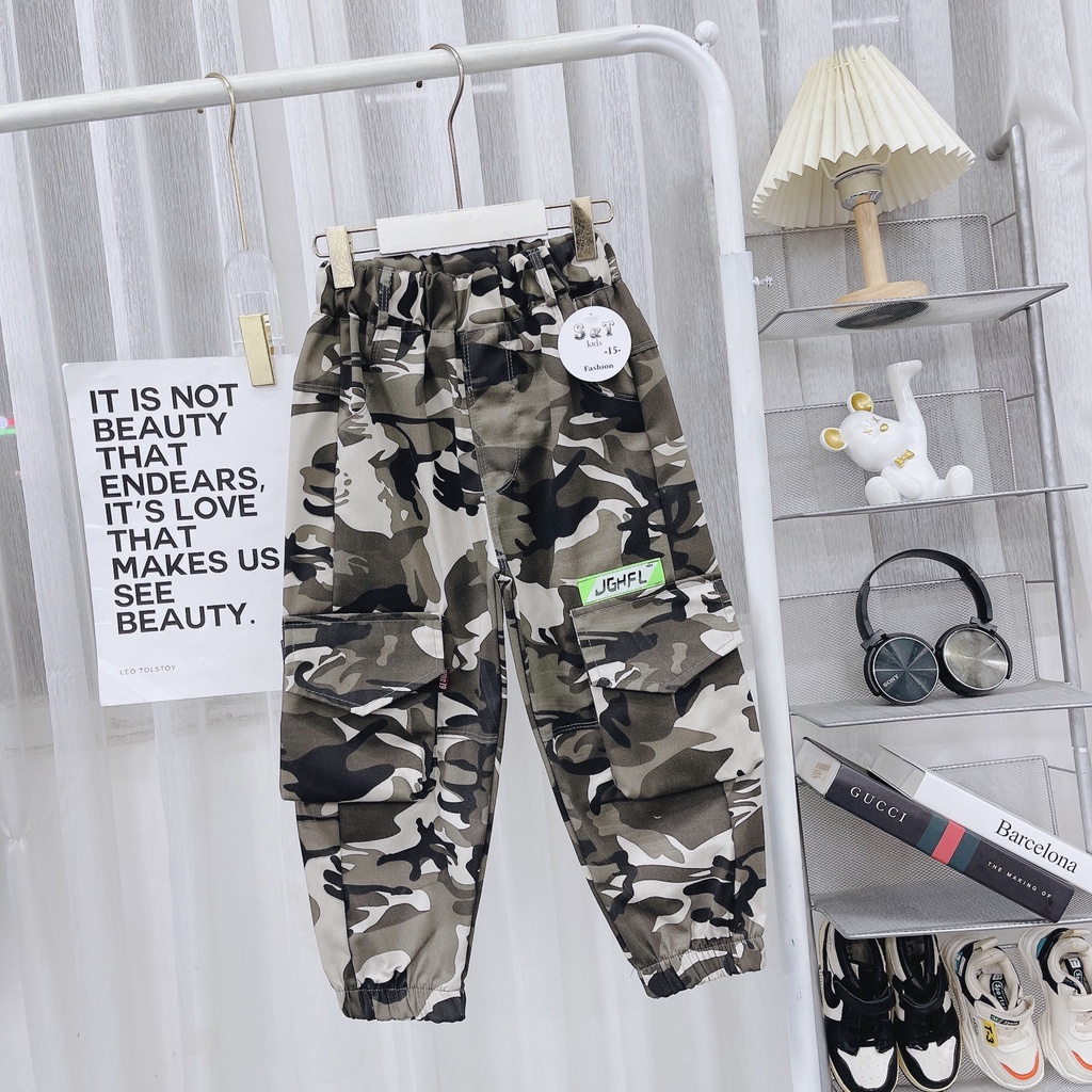 SIZE ĐẠI 16-30KG: Quần dài rằn ri túi hộp,quần lính rằn ri cho bé trai - QRRTH