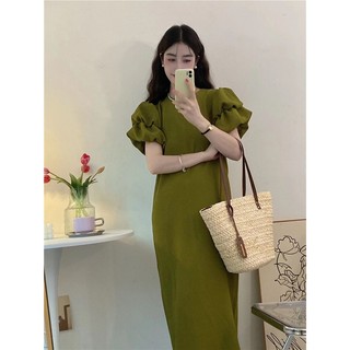 Đầm Tay Phồng Ngắn Dáng Suông Lưng Xẻ Tà Cỡ Lớn Thời Trang Cho Nữ
