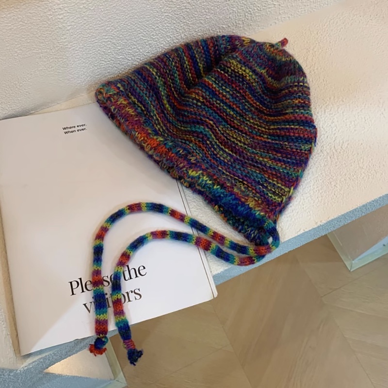 Mũ Len Dệt Kim Nhiều Màu Sắc Giữ Ấm Mùa Đông Cho Nữ