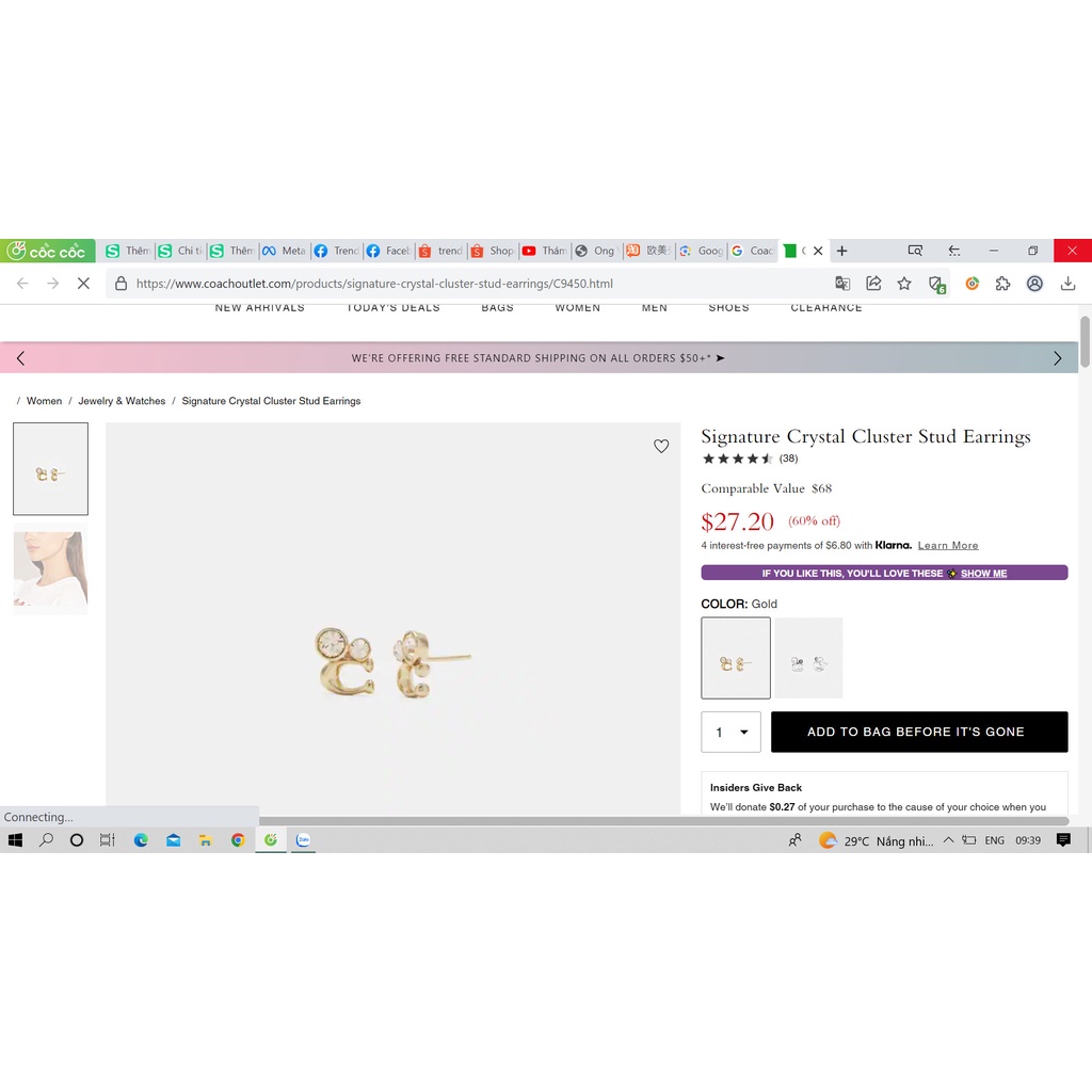 Bông tai Coach xuất xịn