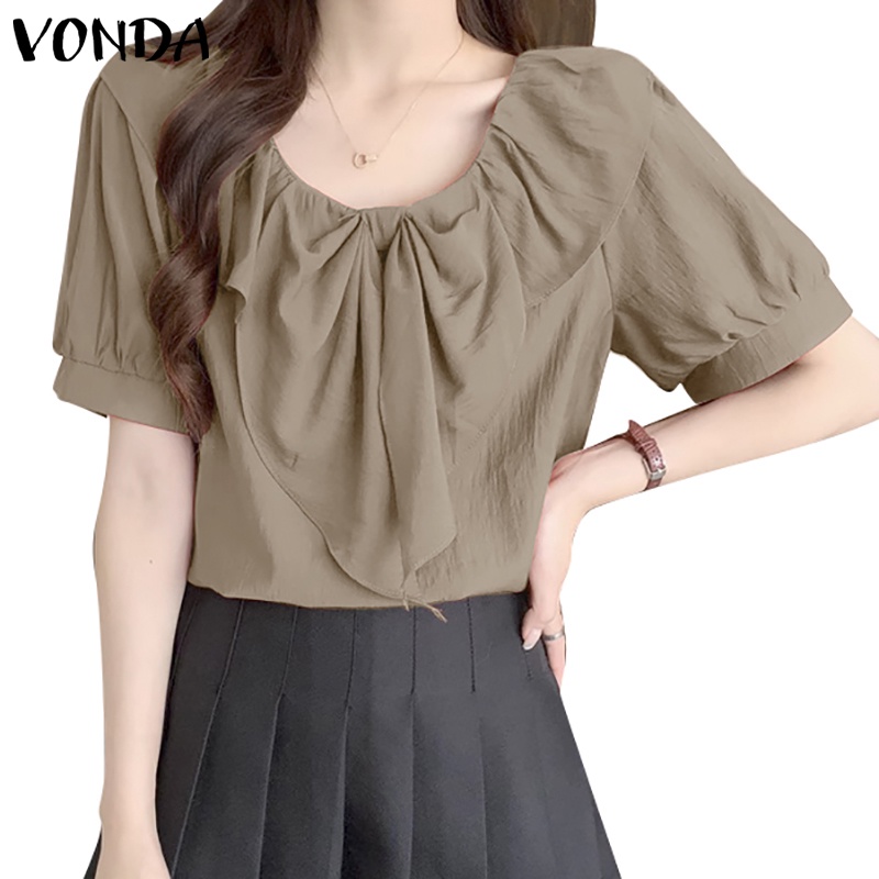 Áo Sơ Mi Tay Ngắn Cổ Tròn Viền Bèo Kiểu Hàn Quốc Dễ Thương Cho Bạn Gái