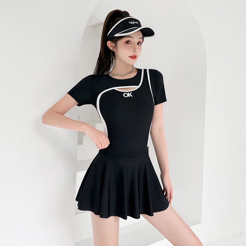 Đồ bơi nữ, liền thân tay ngắn kèm chân váy chất vải mềm mại và co giãn có size từ 44kg đến 62kg