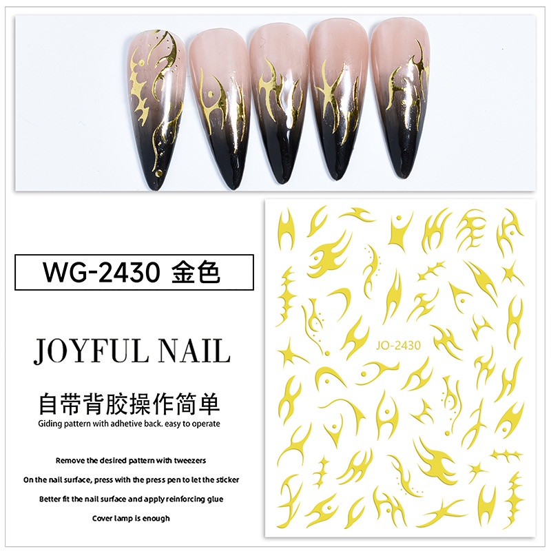 Manicure Đề Can Họa Tiết Ngọn Lửa Đen Trắng Phong Cách punk Cổ Điển 2023 Dễ Phối Đồ