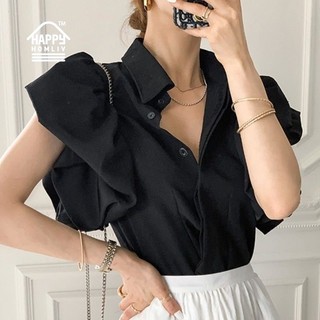 HAPPY HOMLIV Áo Sơ Mi chiffon Tay Ngắn Phồng Thời Trang Mùa Hè Hàn Quốc Cho Nữ