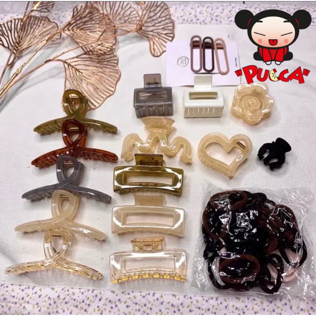 Set kẹp tóc,cột tóc 67 chi tiết gồm 17 kẹp tóc + 50 dây cột tóc siêu xinh phong cách hàn quốc
