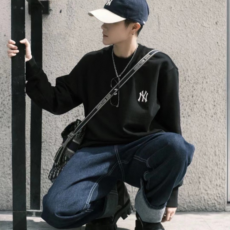 Áo sweater Cổ Tròn Tay Dài 100% Chính Hãng mlb ny Thời Trang Thu Đông Cho Nam Và Nữ