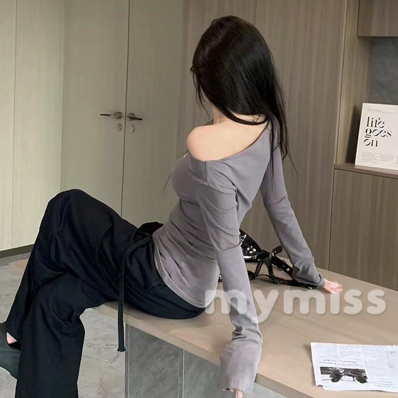 Áo Thun Tay Dài Dáng Ôm Trễ Vai In Họa Tiết mymiss1 Thời Trang Cho Nữ