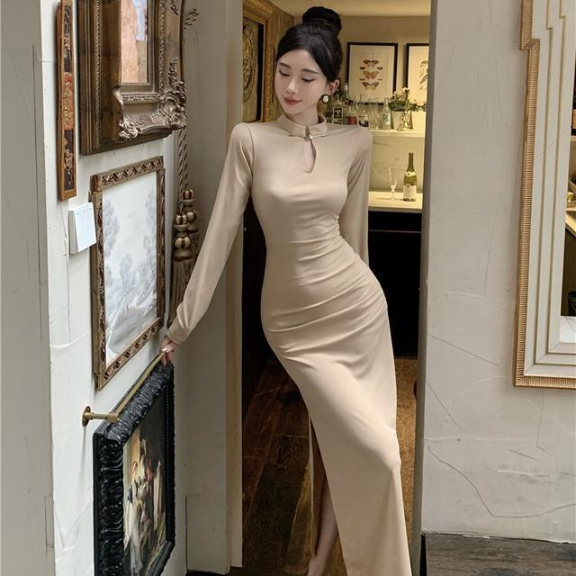 Sườn Xám Cách Tân Thiết Kế Mới Đơn Giản Thời Trang Mùa Thu Đông Theo Phong Cách Trung Hoa