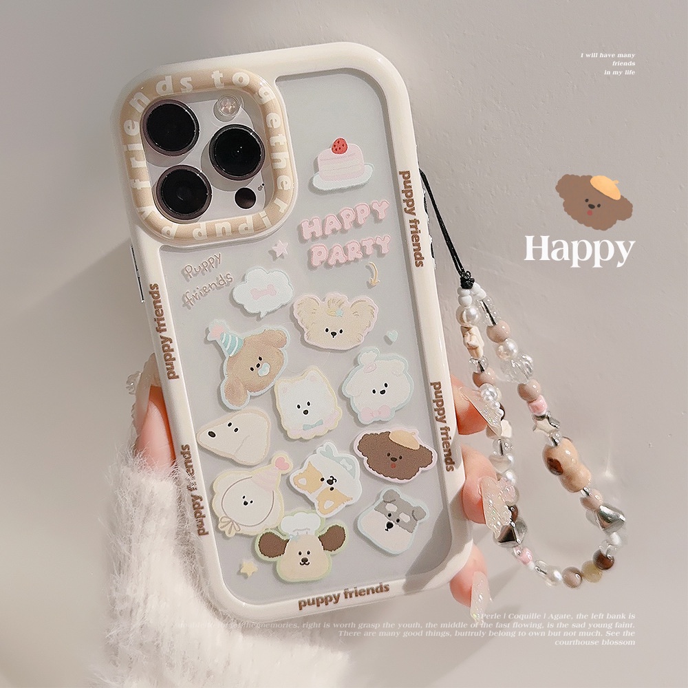 Hoạt Hình Ốp Điện Thoại tpu silicone Chống Rơi Hình Đầu Cún Có Dây Xích Cho iphone 11 12 13 14 15 pro max plus x xr xs max