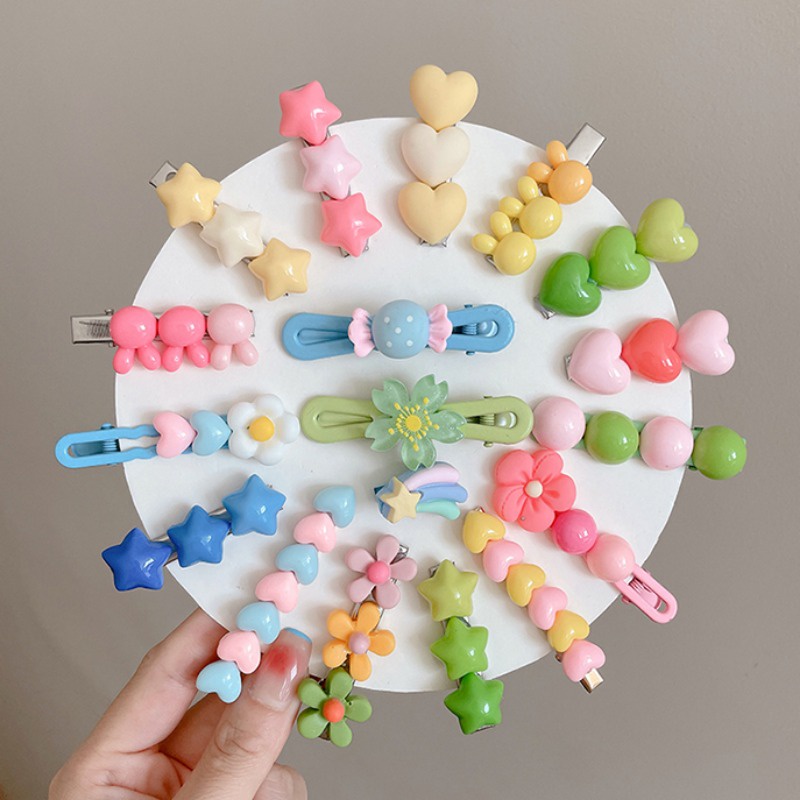 Set 14 Kẹp Tóc Nhiều Màu Sắc Dễ Thương Cho Bé Gái
