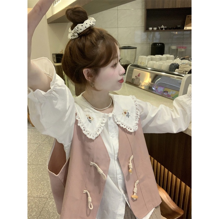 Áo Sơ Mi Tay Dài Dáng Rộng Cổ Búp Bê Thêu Họa Tiết Phong Cách retro Thời Trang Mùa Thu Cho Nữ