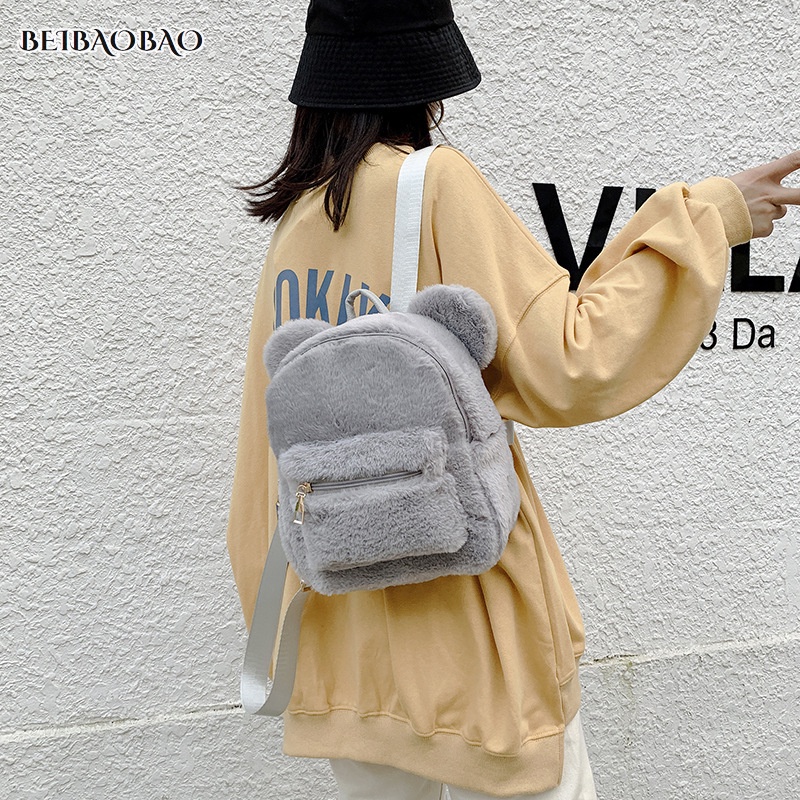 Ba Lô Đeo Vai Hình Vuông Phủ Lông Đơn Giản Dễ Thương Thời Trang
