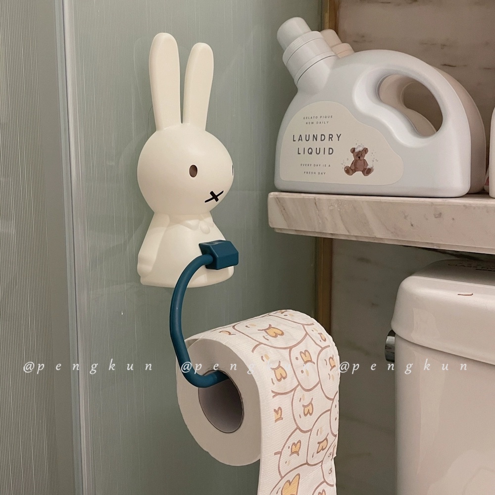 Dễ Thương Móc Treo Cuộn Khăn Giấy Vệ Sinh Hình Thỏ Màu Tương Phản Sáng Tạo Không Cần Khoan Lỗ Cho Nhà Bếp Nhà Tắm