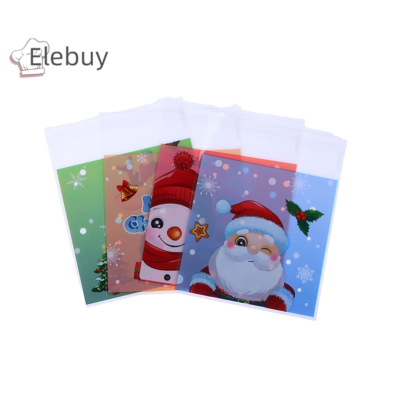 Bộ 100 túi nhựa ELEBUY đựng bánh kẹo Giáng sinh tự dính