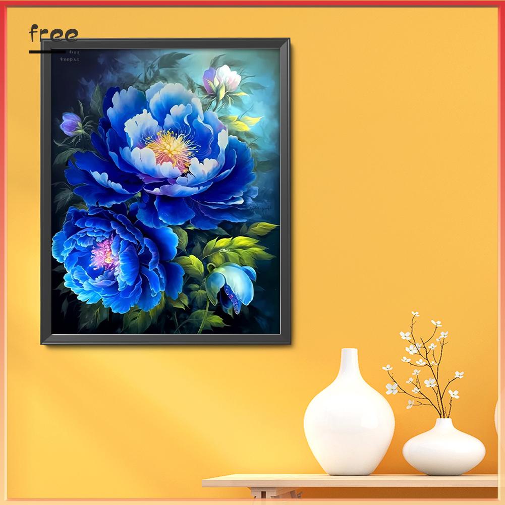 Bộ Tranh Thêu Chữ Thập 11ct Hình Hoa Mẫu Đơn Màu Xanh Dương Bằng cotton