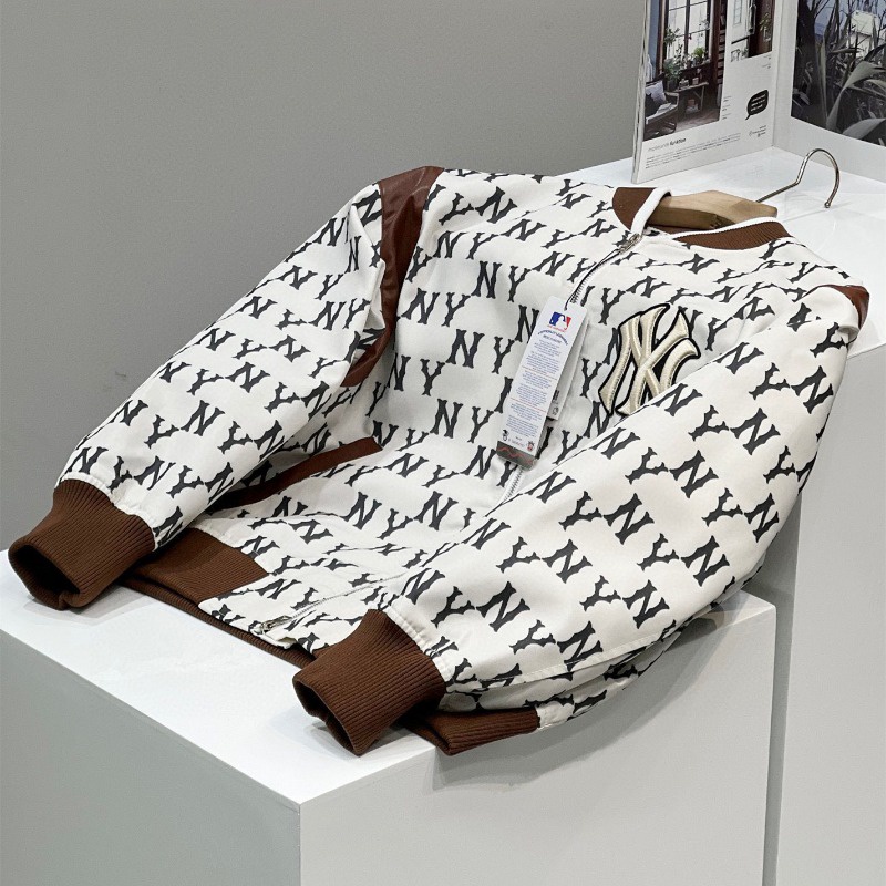 Mlb Áo Khoác Bóng Chày Chính Hãng 100% Thêu logo ny Phối Khóa Kéo Phong Cách Hàn Quốc Cho Nam Và Nữ