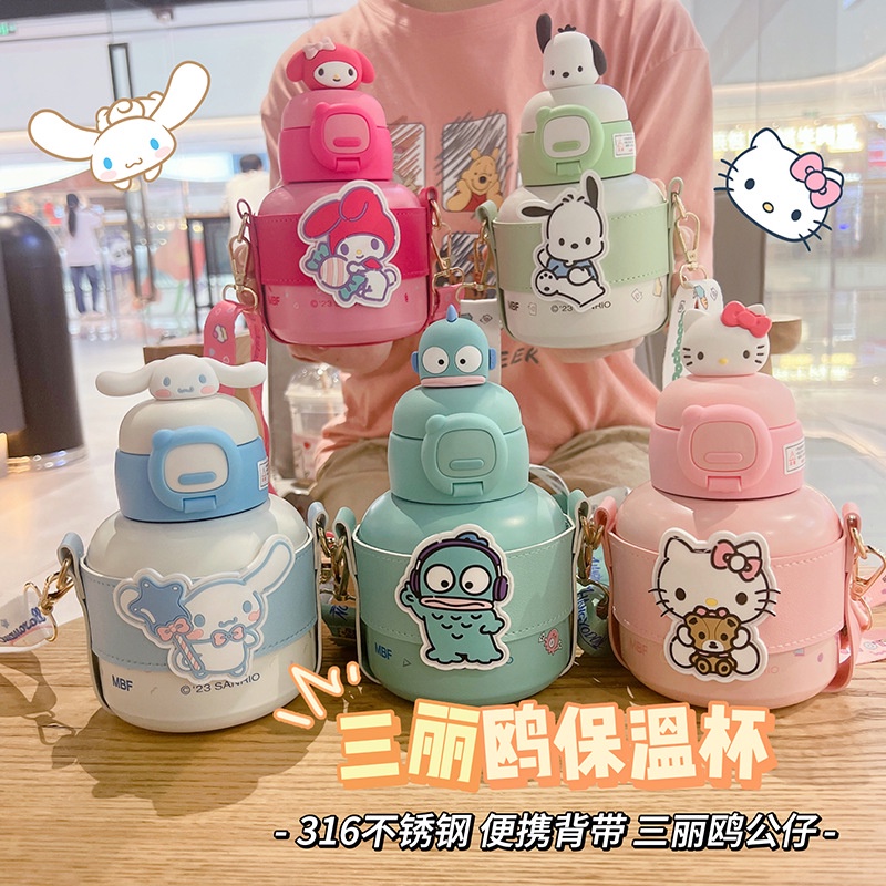 Sanrio Bình Nước Giữ Nhiệt 520ml Bằng Thép Không Gỉ Có Ống Hút Họa Tiết melody pochacco
