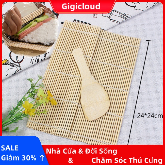 Gigicloud set Thảm Cuộn sushi Bằng Tre + Vá Múc Cơm Cho Nhà Bếp