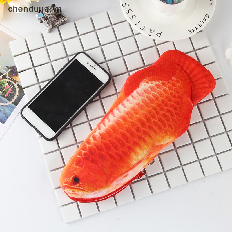 Bộ Sản Phẩm Túi Đựng Bút Chì In Hình Cá Vàng arowana 3d Phong Cách Hàn Quốc