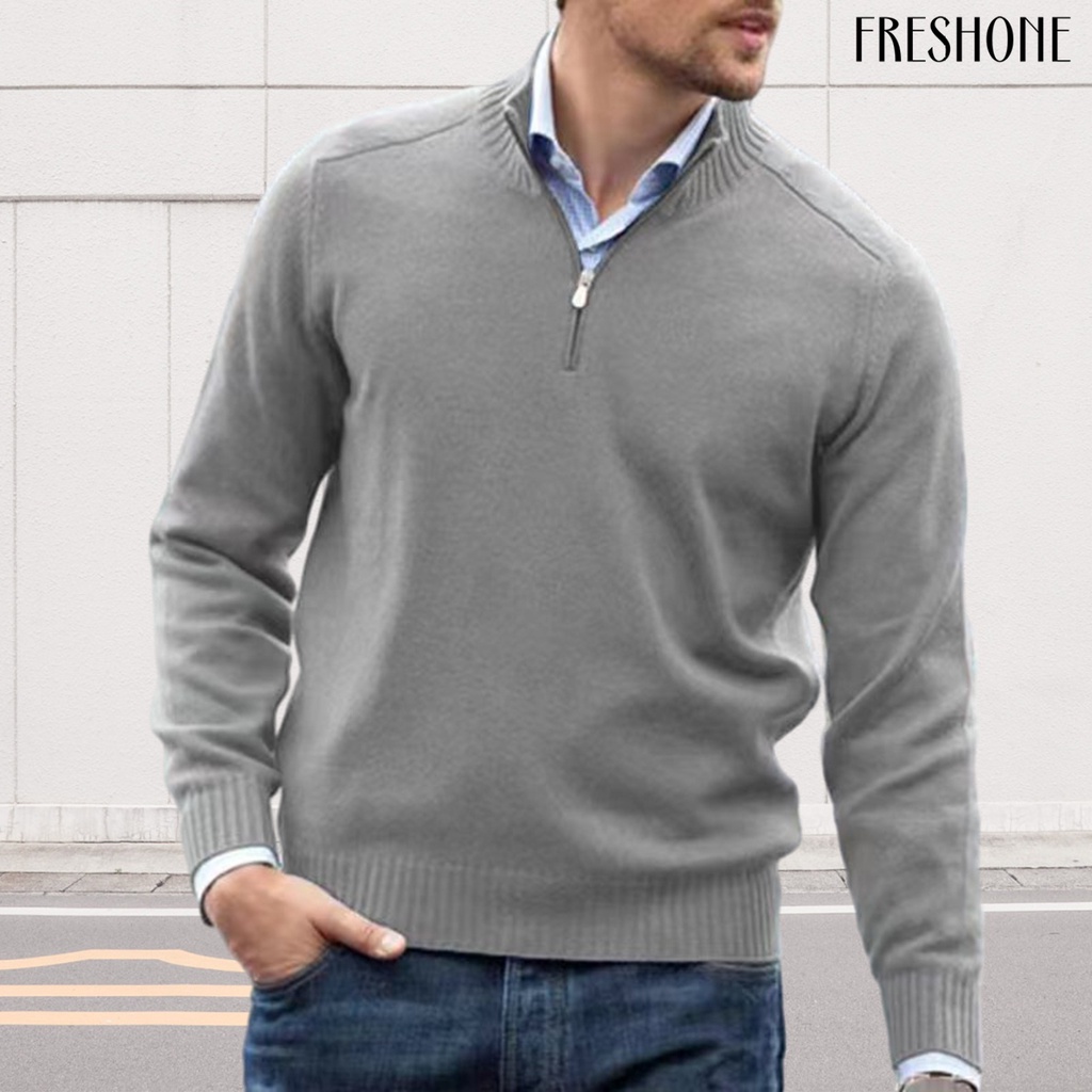 Áo sweater Dệt Kim Tay Dài Cổ Cao Vừa Mềm Mại Co Giãn Màu Trơn Phối Khóa Kéo Thời Trang Thu Đông Ấm Áp Cho Nam