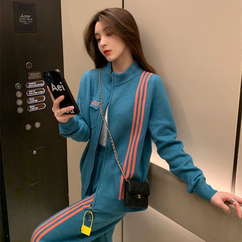 Thời Trang set Áo cardigan Dài Tay Form Rộng Và Quần Dài Phong Cách Thể Thao Dành Cho Nữ