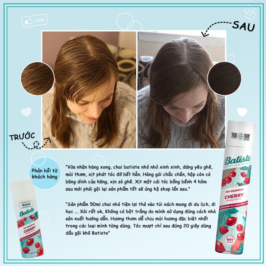 Combo dầu gội khô Batiste Dry Shampoo dòng chuyên sâu giải quyết các vấn đề cho tóc khỏe mạnh 200ml Daily Beauty