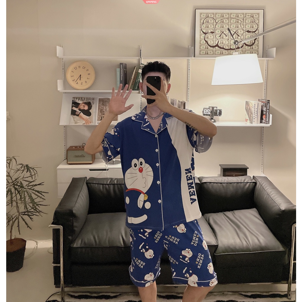 Doraemon Bộ Đồ Ngủ 100% cotton Tay Ngắn In Hình Doremon Phong Cách Nhật Bản Thời Trang Mùa Hè Cho Nam Và Nữ