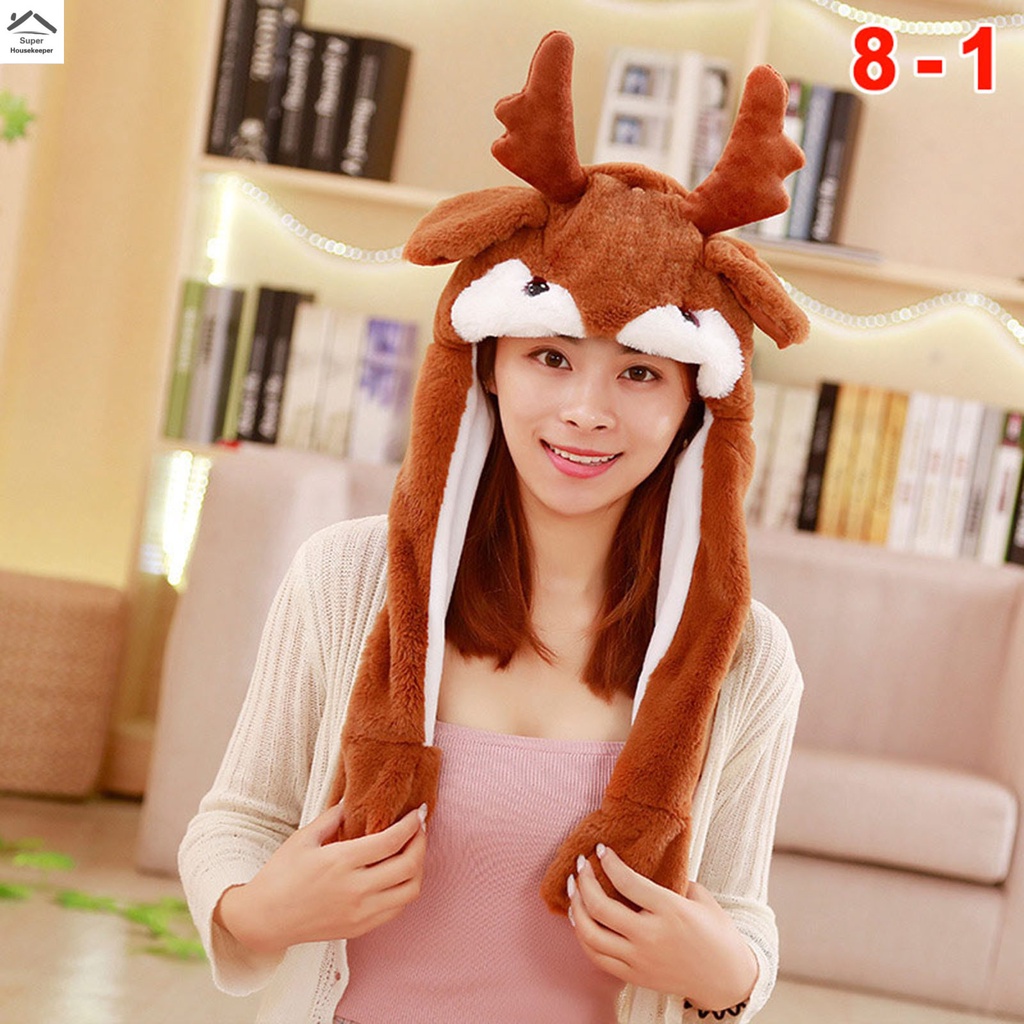 Mũ Trùm Đầu Thiết Kế Tai Thú Bông Siêu Mềm Có Thể Di Chuyển