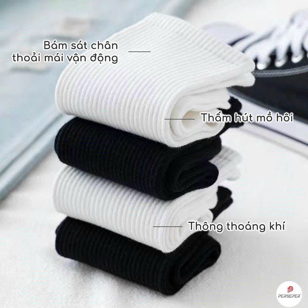 Lố 10 đôi tất trơn cổ cao đen trắng túi zip TTCC01